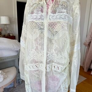 Johnny Was Love & Liberty Sheer Embroidery & Lace Blouse in Cream L